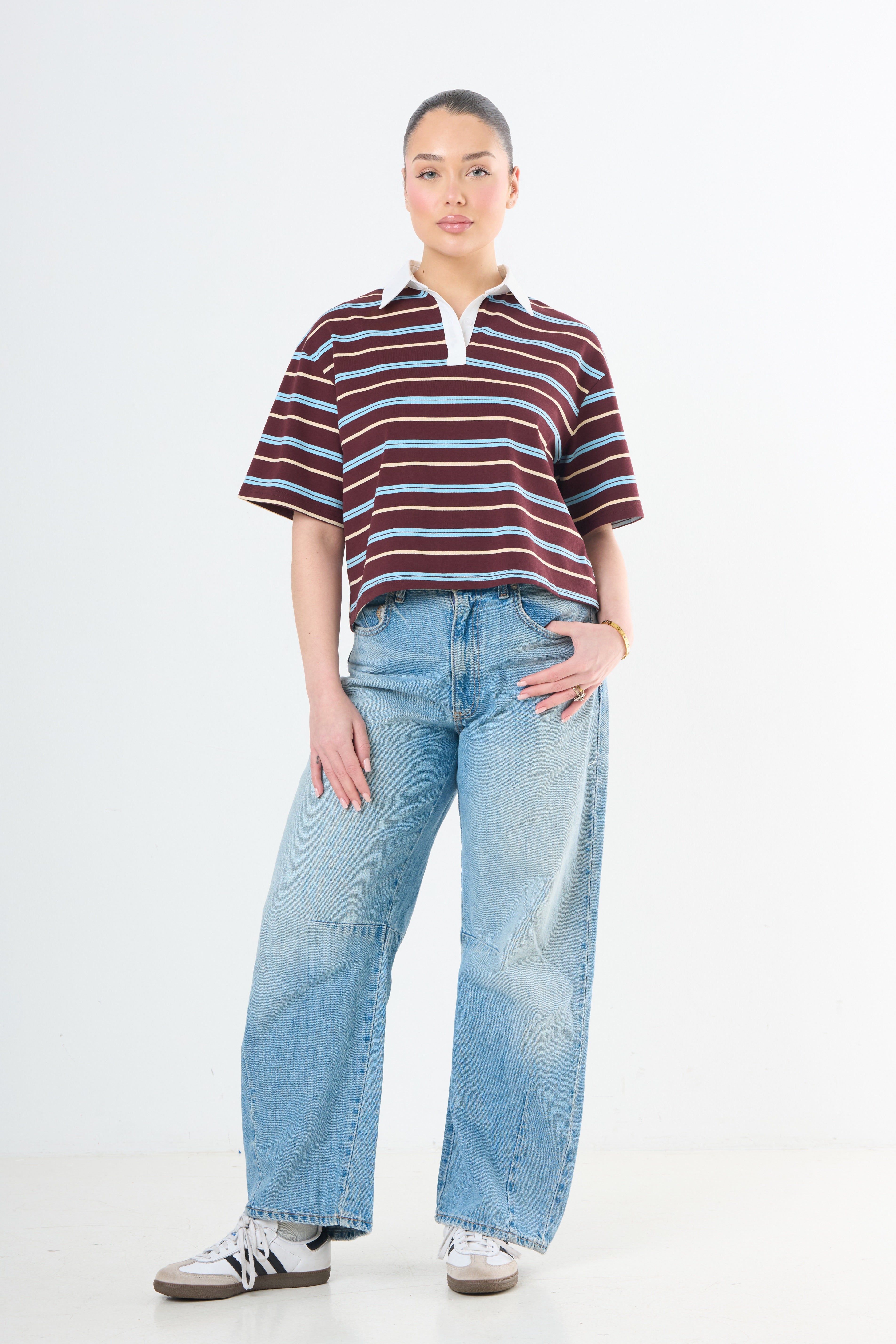Striped Polo Short Sleeves - Burgundy