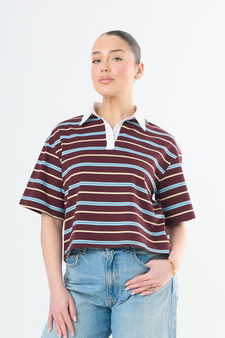 Striped Polo Short Sleeves - Burgundy