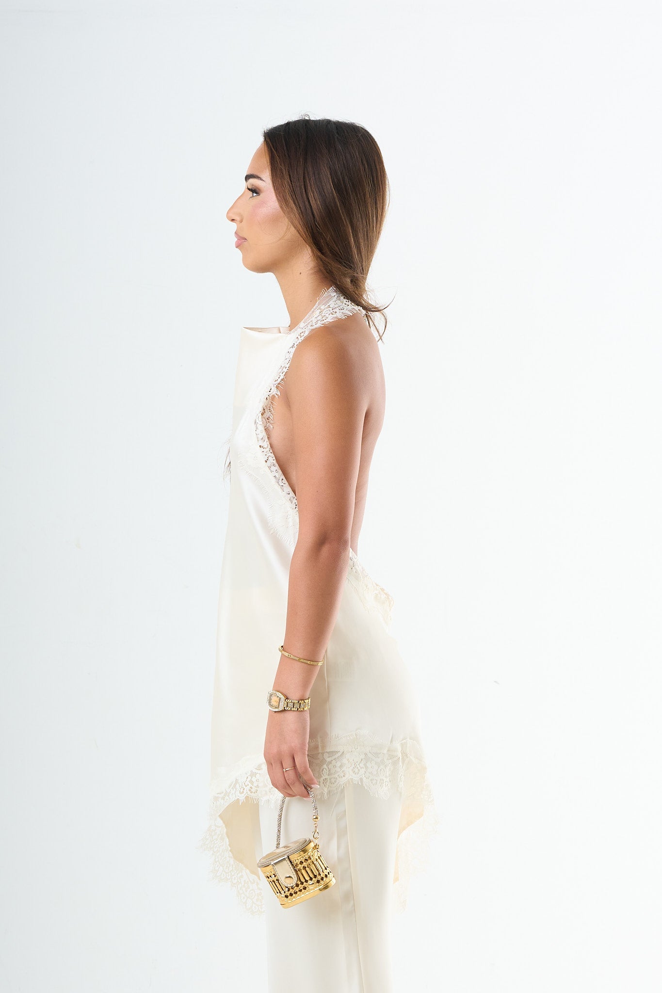 The Lace Halter Top - Cream