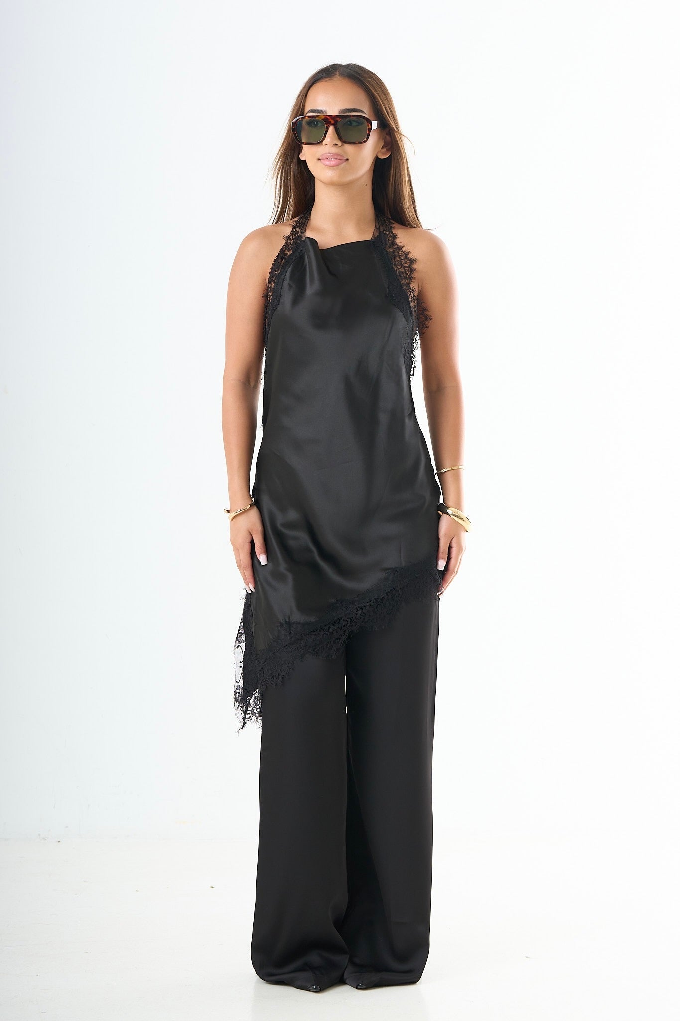 The Lace Halter Top - Black
