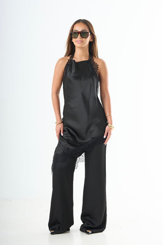 The Lace Halter Top - Black