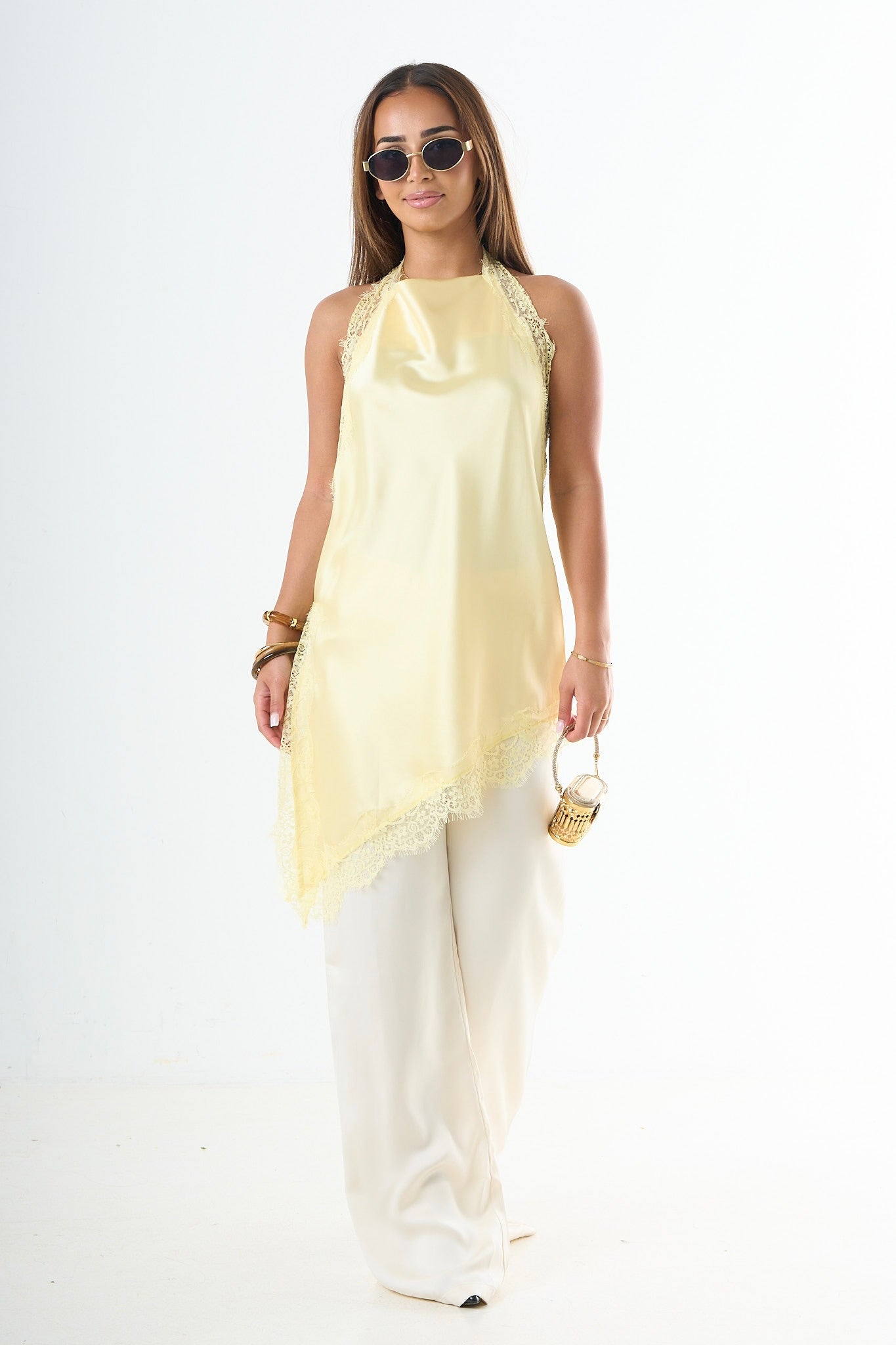 The Lace Halter Top - Yellow