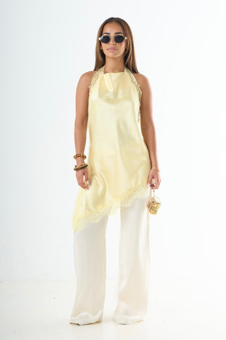 The Lace Halter Top - Yellow