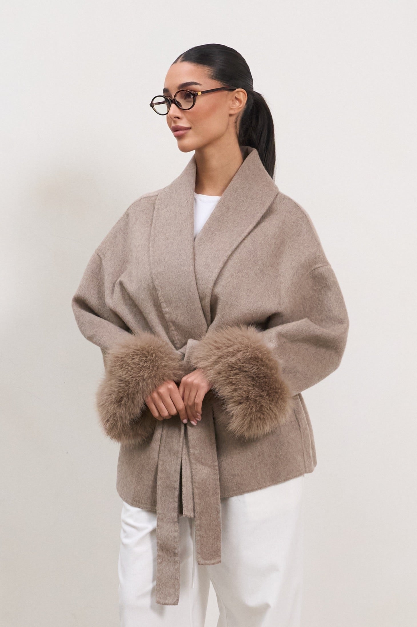 The Luxe Wool Wrap Coat - Taupe