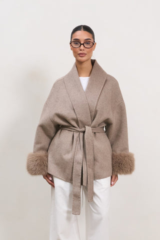 The Luxe Wool Wrap Coat - Taupe
