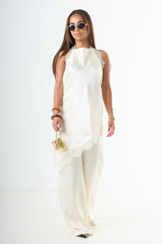 The Lace Halter Top - Cream