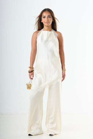The Lace Halter Top - Cream