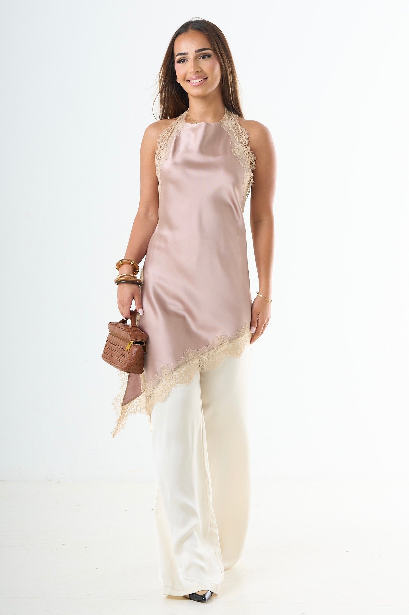 The Lace Halter Top - Mocha