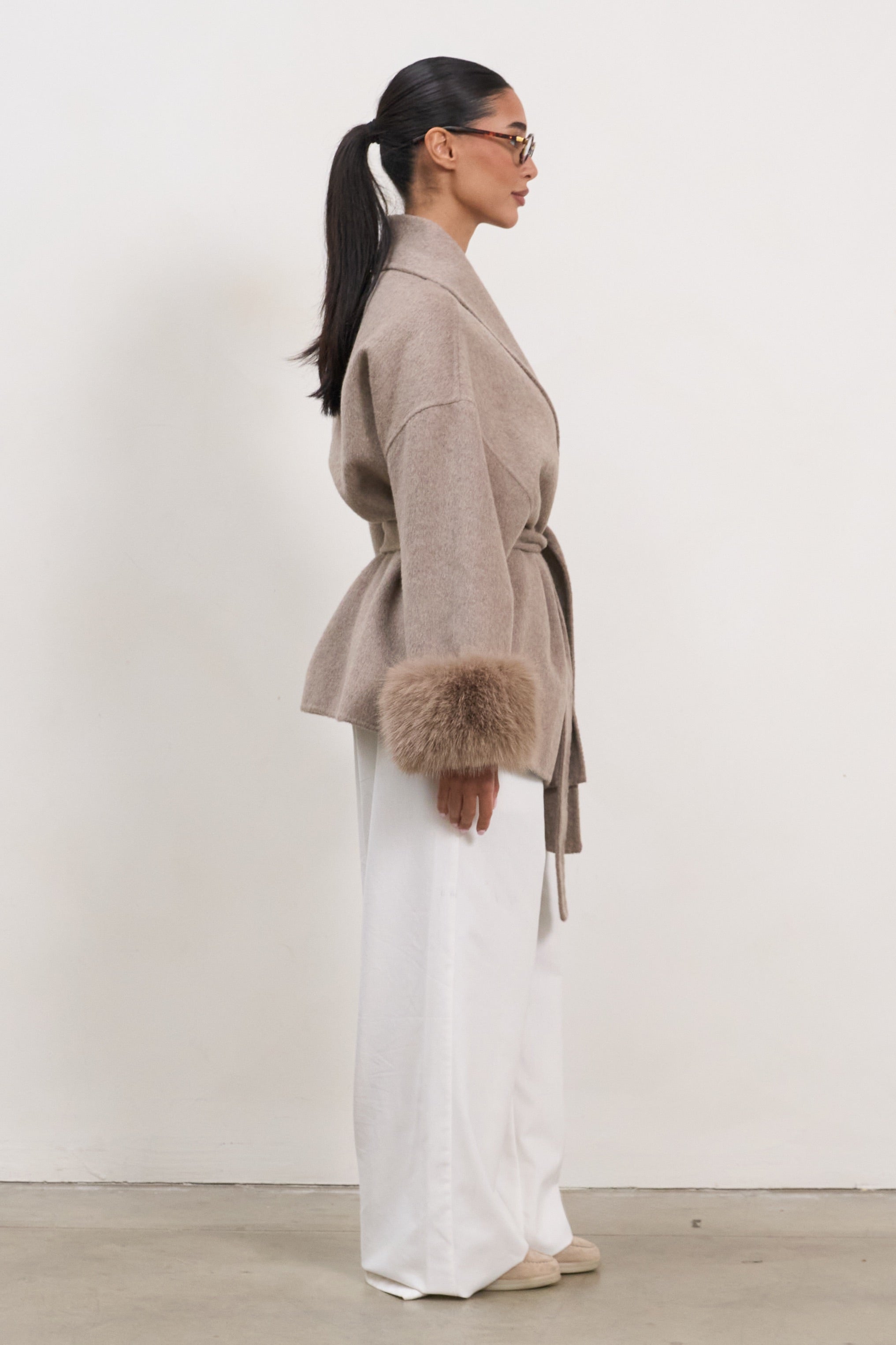 The Luxe Wool Wrap Coat - Taupe