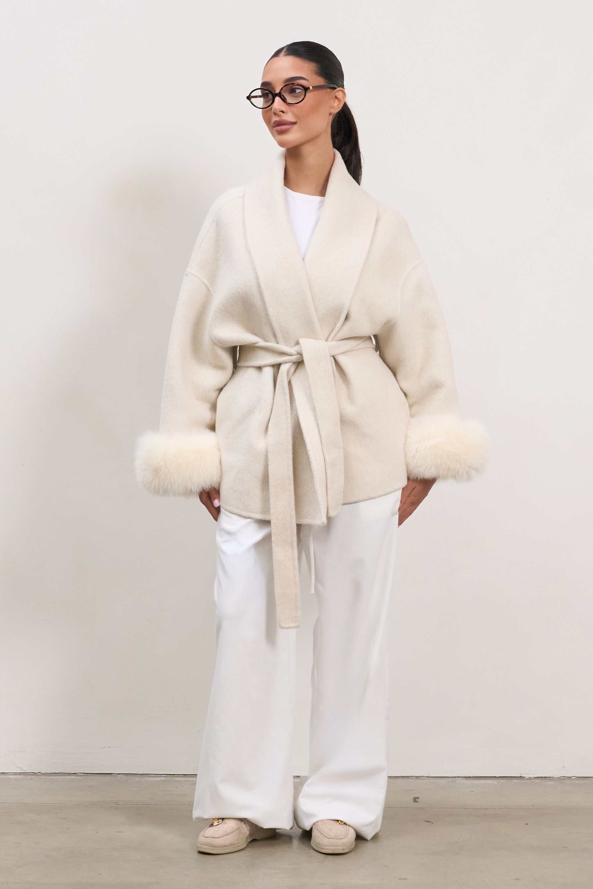 The Luxe Wool Wrap Coat - White