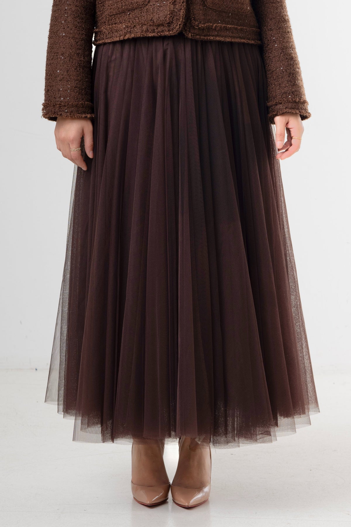 Tulle Maxi Skirt - Brown