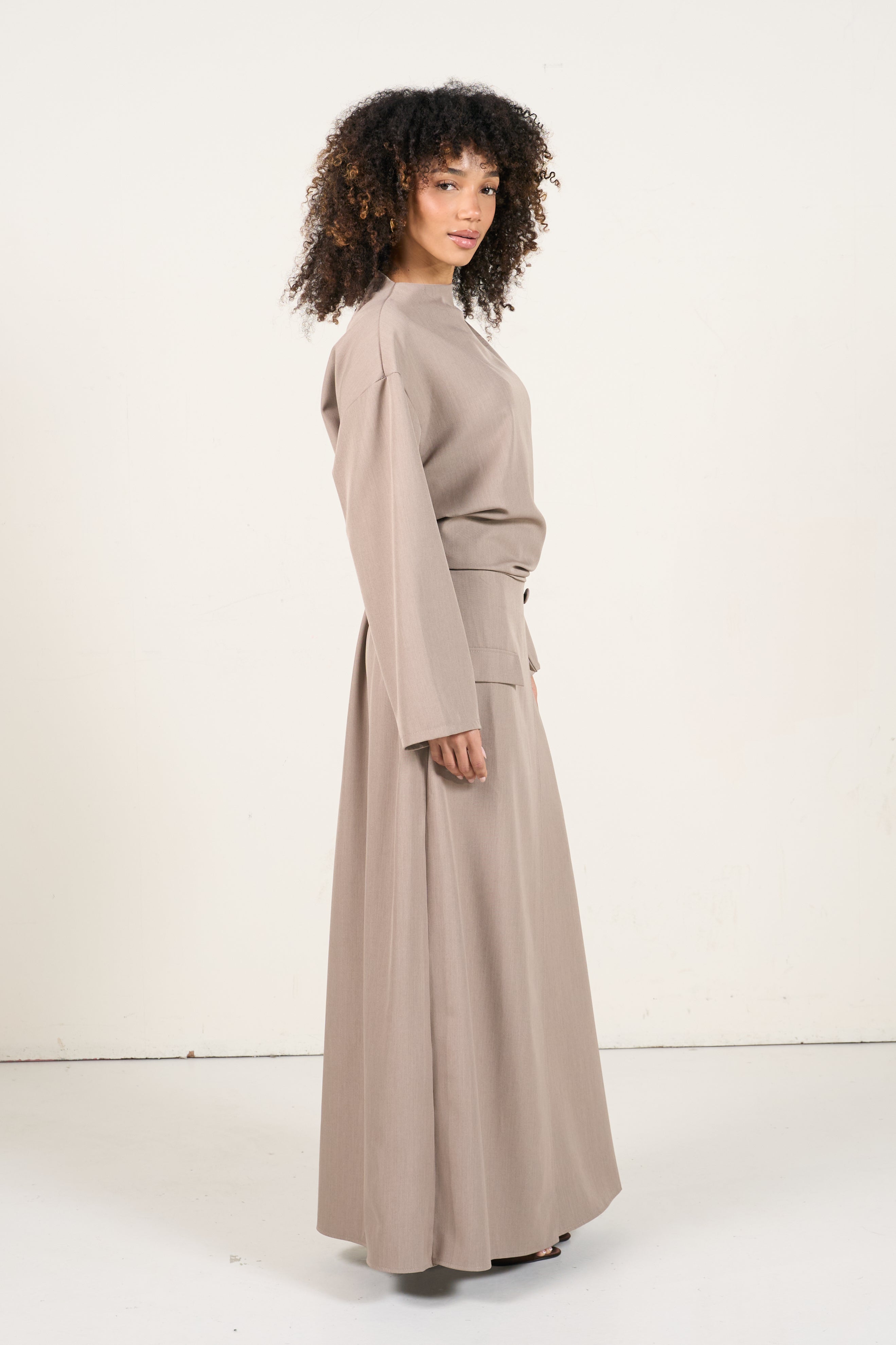 Two-Piece Wrap Skirt Set - Taupe