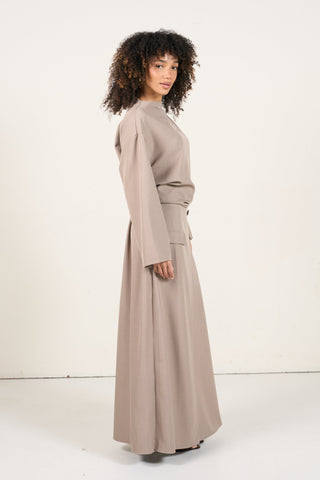 Two-Piece Wrap Skirt Set - Taupe