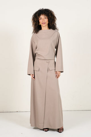 Two-Piece Wrap Skirt Set - Taupe