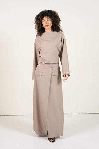 Two-Piece Wrap Skirt Set - Taupe