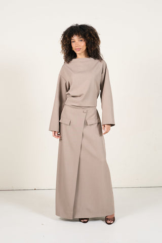 Two-Piece Wrap Skirt Set - Taupe