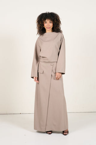 Two-Piece Wrap Skirt Set - Taupe