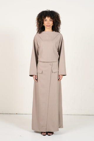 Two-Piece Wrap Skirt Set - Taupe