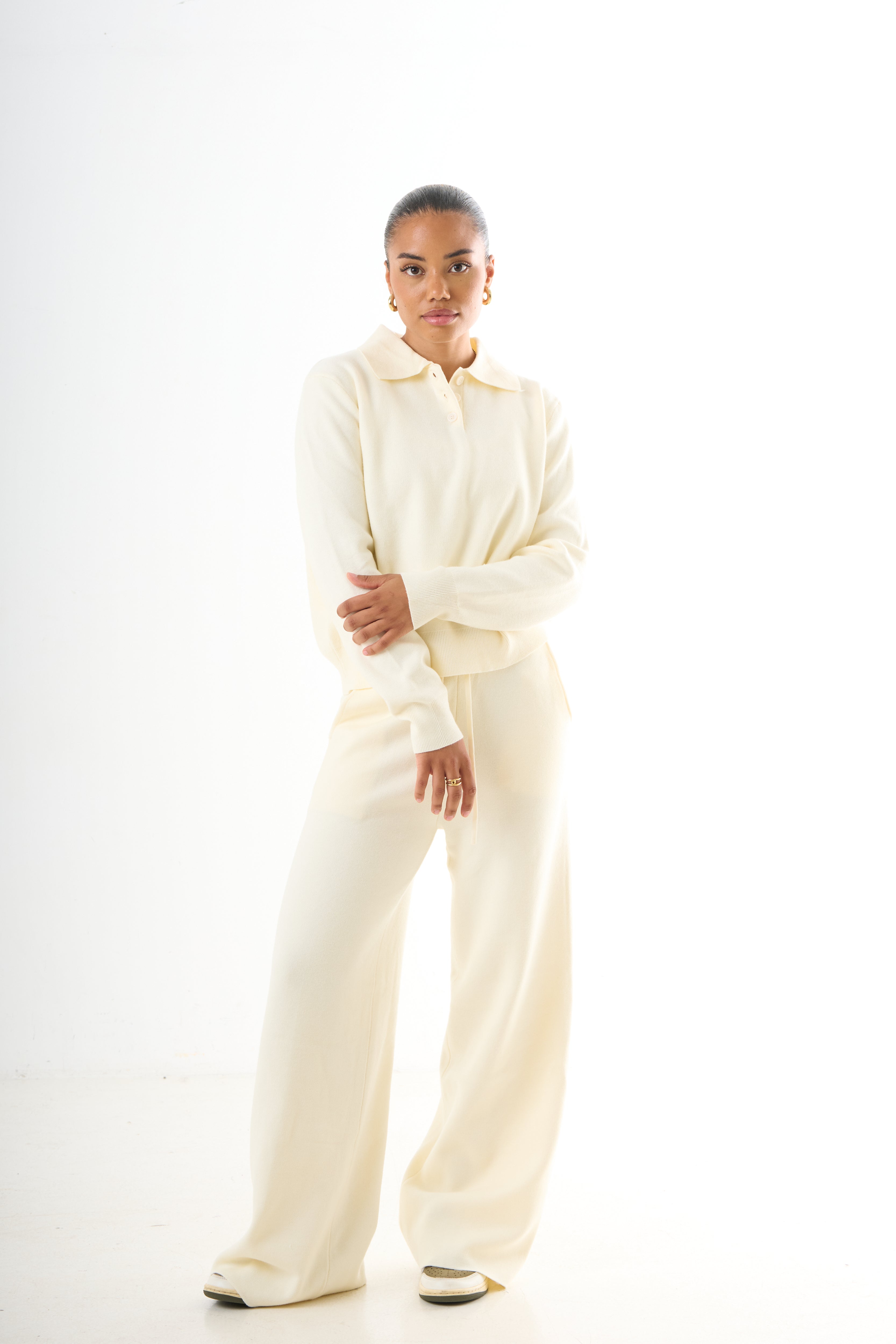 V-neck Knitwear Set - Cream