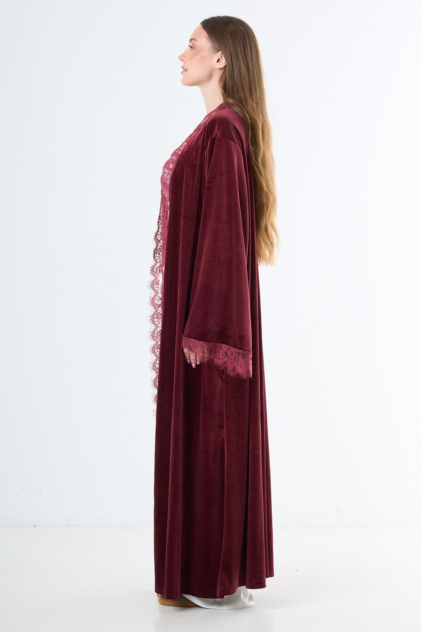 Velvet Lace Abaya - Bordeaux