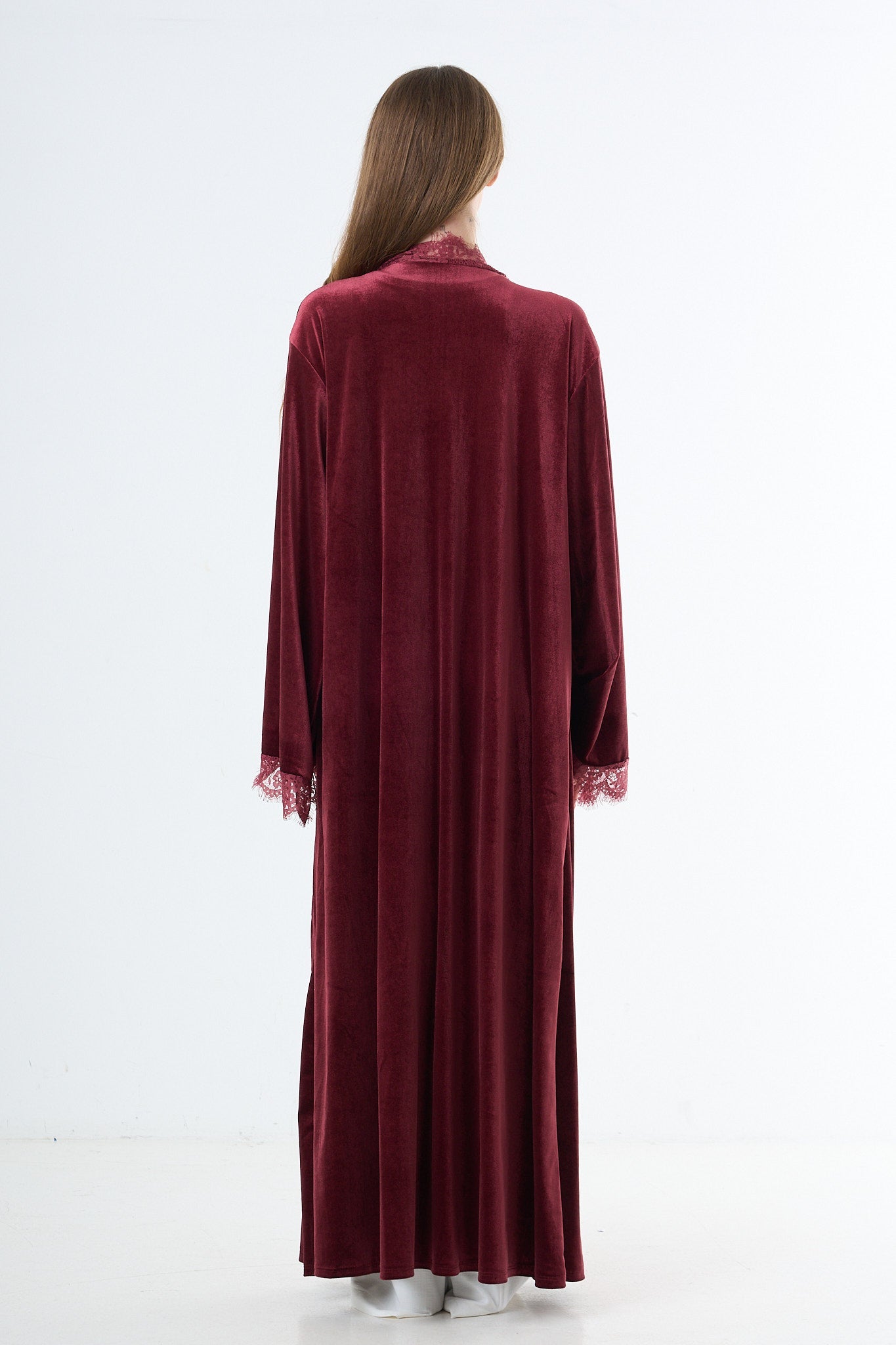 Velvet Lace Abaya - Bordeaux
