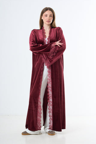 Velvet Lace Abaya - Bordeaux