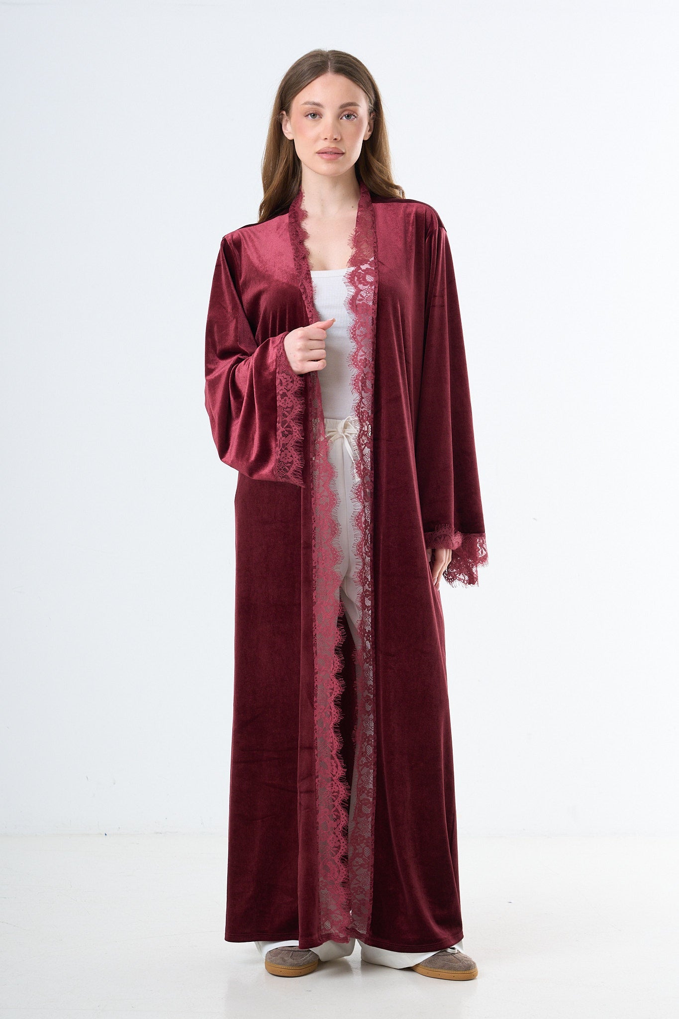 Velvet Lace Abaya - Bordeaux