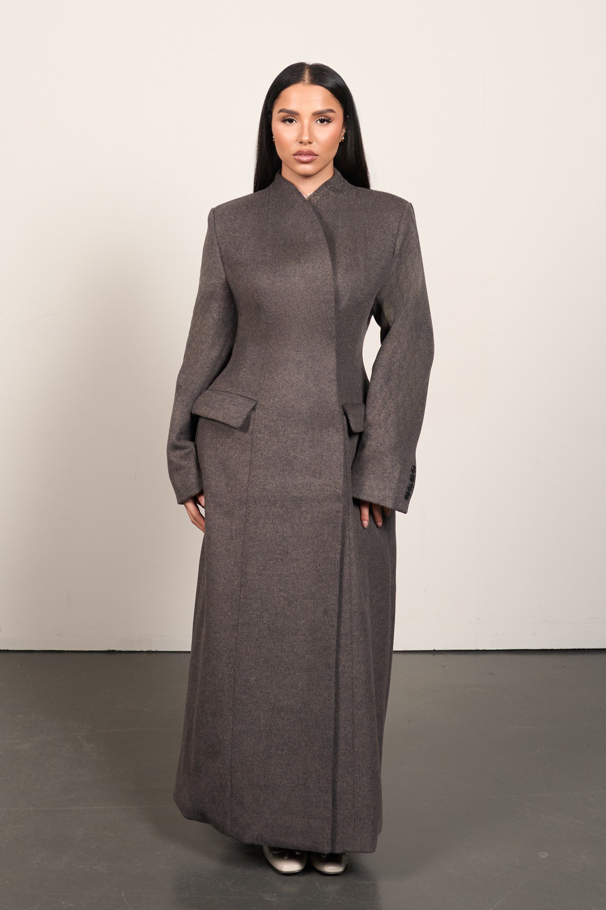 Wool Blend Waist Coat - Taupe