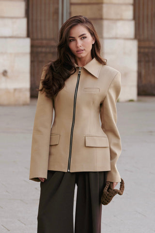 Zip-Up Blazer Jacket - Beige