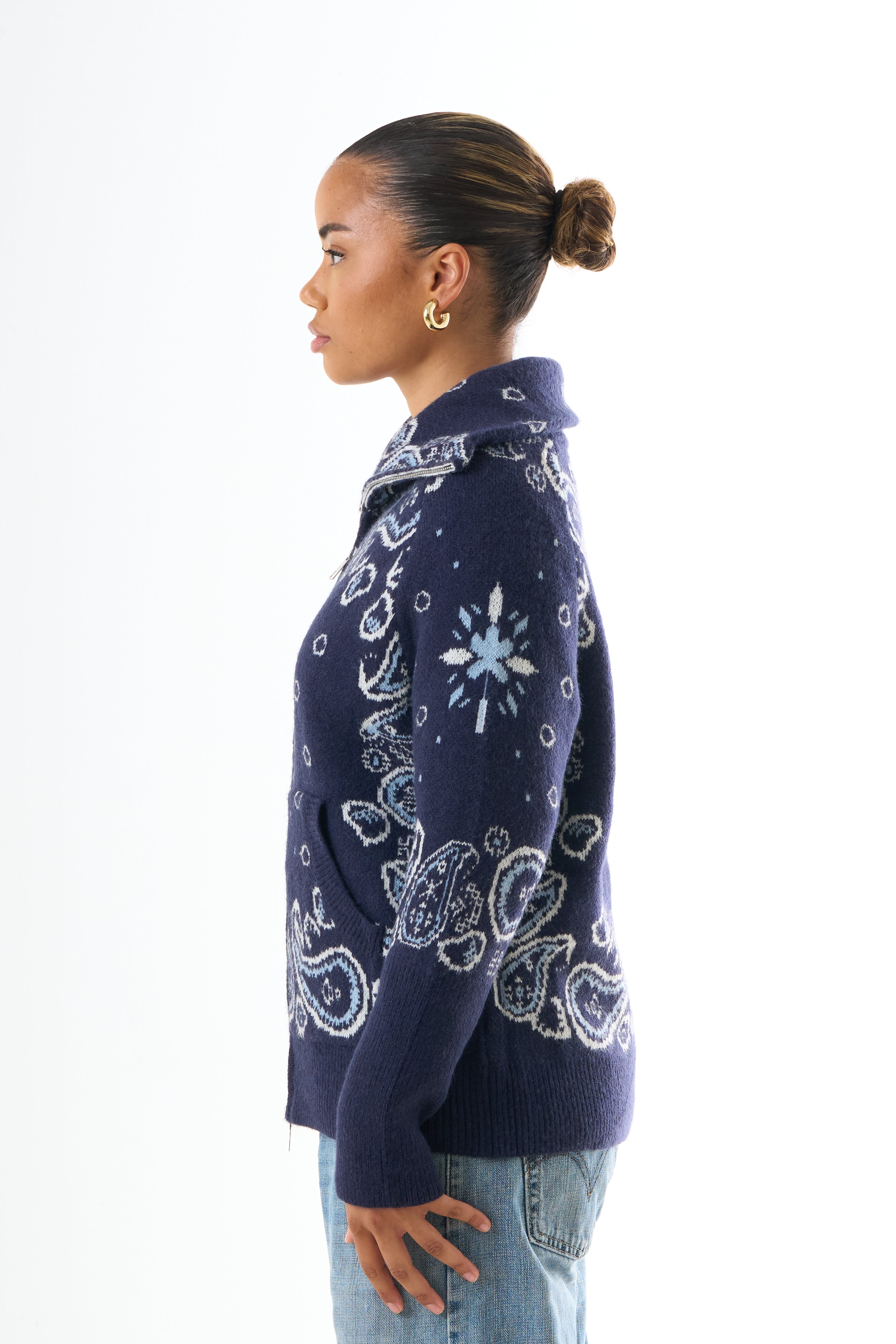 Zipped Bandana Cardigan - Blue