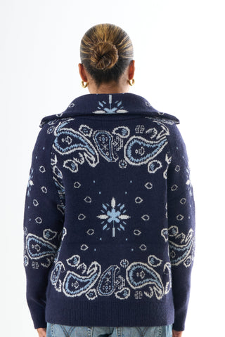 Zipped Bandana Cardigan - Blue