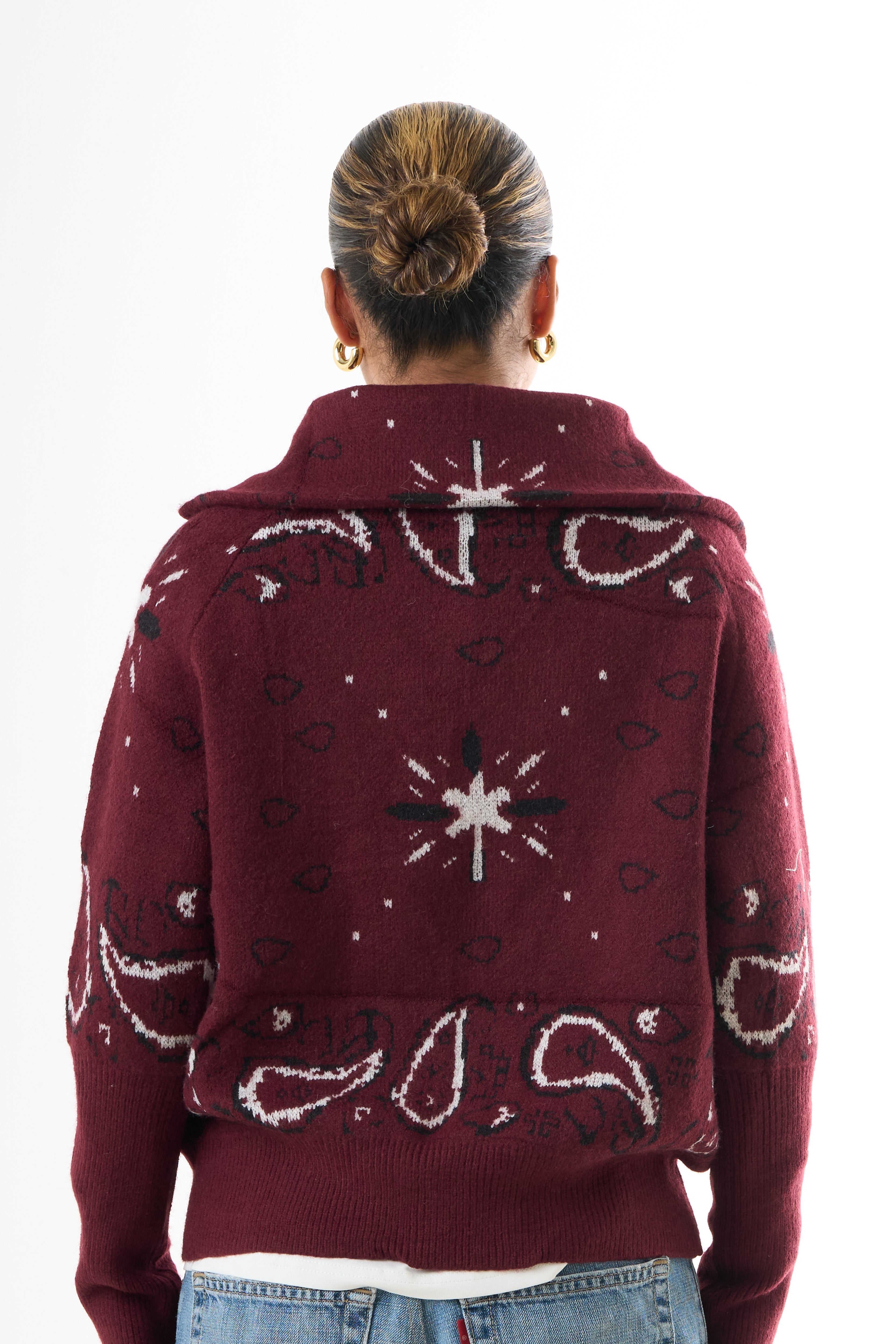 Zipped Bandana Cardigan - Bordeaux