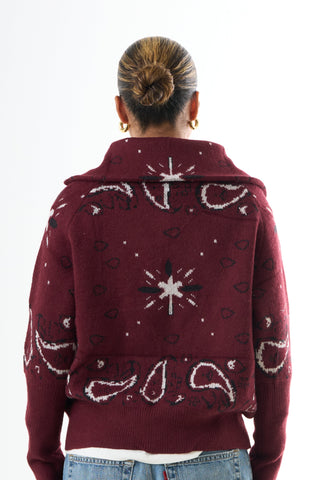 Zipped Bandana Cardigan - Bordeaux