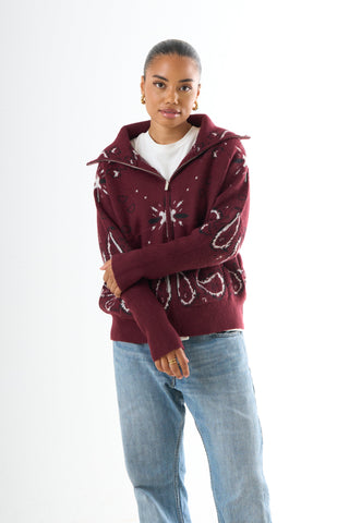 Zipped Bandana Cardigan - Bordeaux