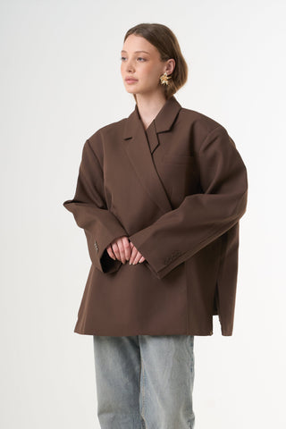 Boxy Oversized Blazer - Brown