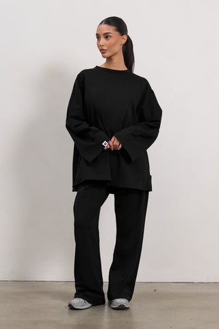Oversized Long-sleeved T-shirt - Black